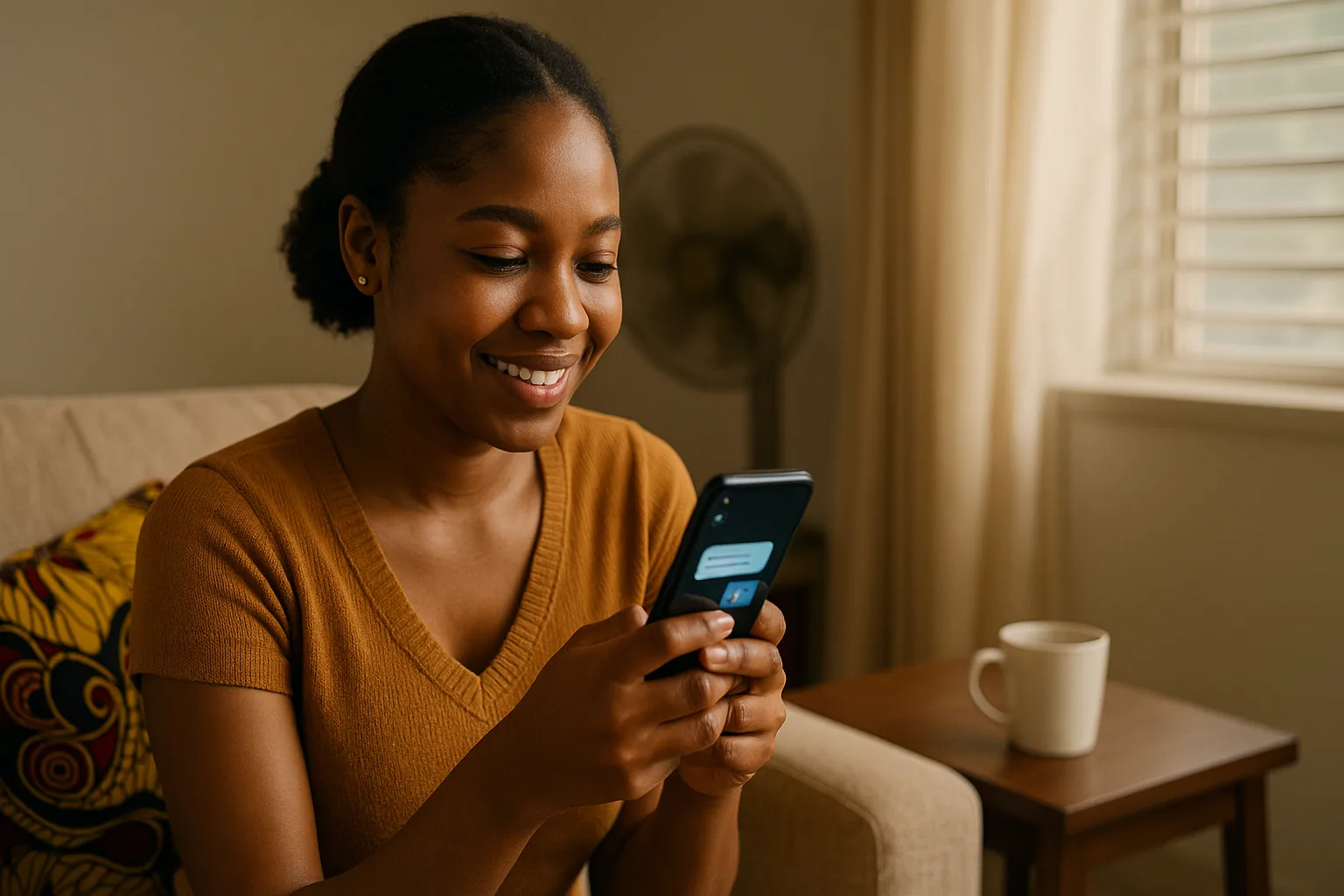 Young African using a phone for healthcare